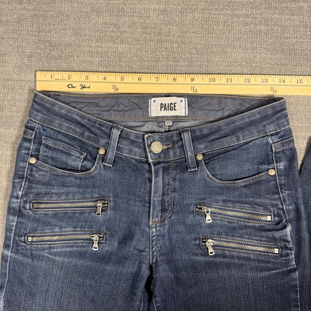 PAIGE Edgemont Skinny Jeans Blue Denim Moto Zip‎ Detail Low Rise Size 26 - Picture 4 of 11